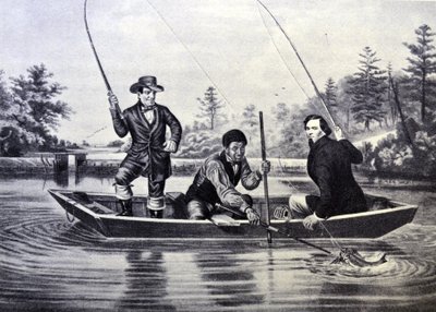 Een Forel Vangen. We hebben je nu, meneer door N. and Ives, J.M. Currier